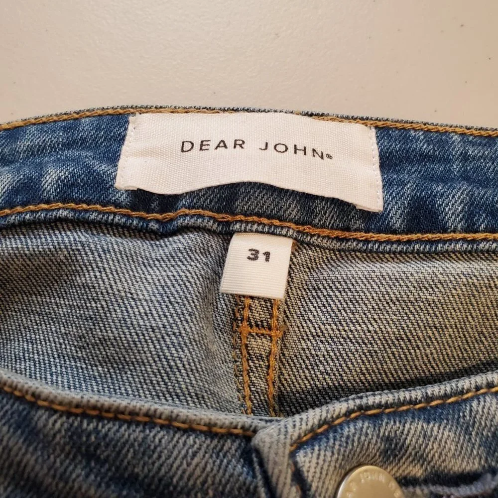 DEAR JOHN SZ 31 BLAIRE STRAIGHT LEG Stretch Distressed Cuffed 5Pocket Blue Jeans